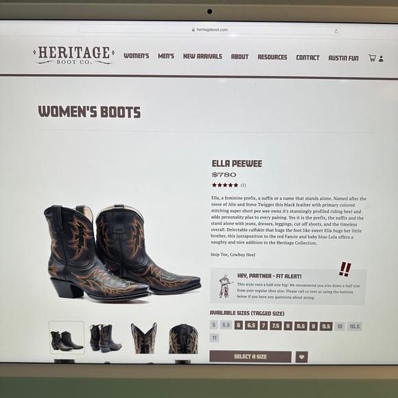 Heritage Boot Co. The Ella Peewee Western Boots, Black Calfskin,‎ Women's Size 9 - Picture 2 of 9